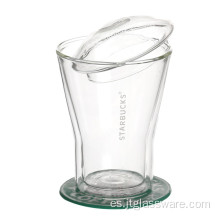 Taza de cristal de whisky transparente de doble pared hecha a mano